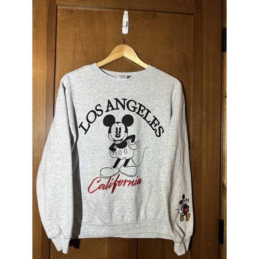 Disney Mickey Mouse Los Angeles California Sweatshirt Large Embroidered Gray